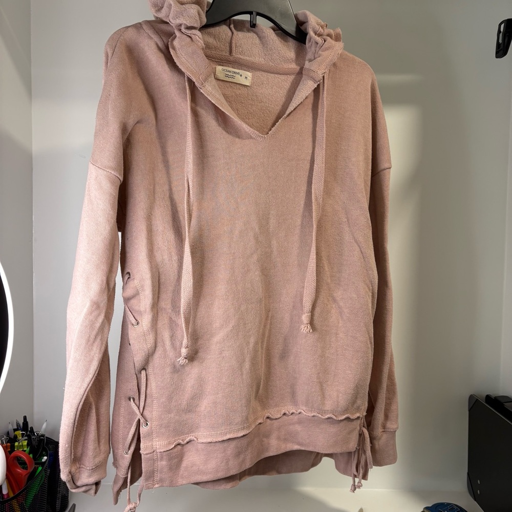 Women’s Pink Ocean Drive Soft Hooded Sweatshirt W/ties Sz Md